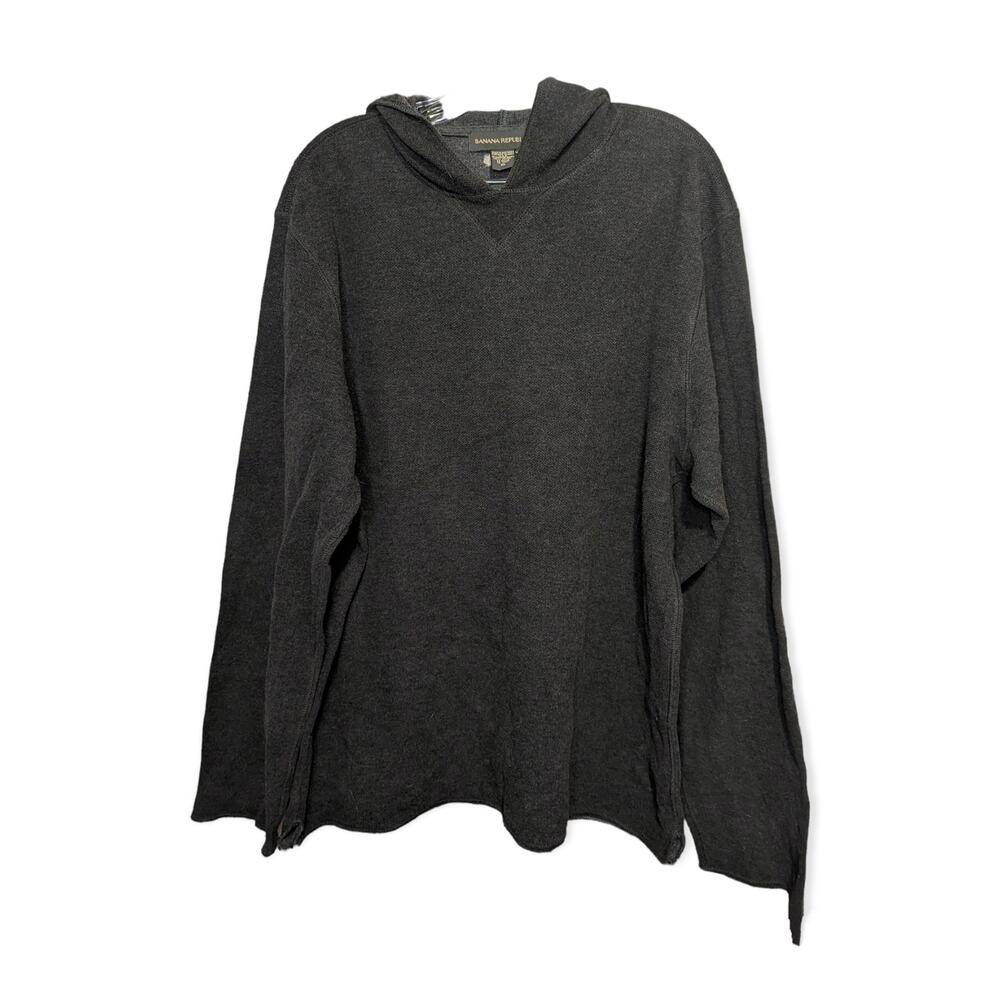 Banana Republic Mens Dark Gray Hooded 100% Cotton Pullover Sweater XL